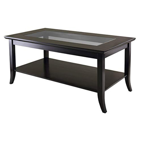 Winsome Genoa Rectangular Coffee Table with Glass Top And Shelf, Espresso