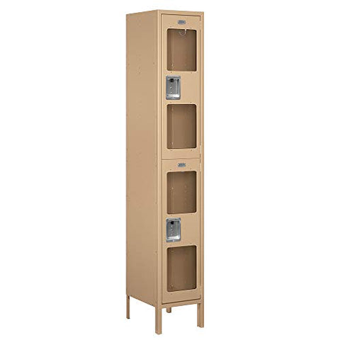 Salsbury Industries S-52165TN-A 15" Double Tier, 1 Wide x 6 Feet High x 15 Inches Deep, Assembled See-Through Metal Locker, Tan