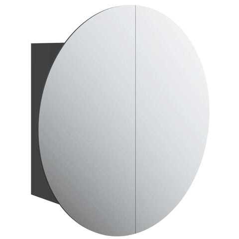 vidaXL Modern Bathroom Cabinet with Round Mirror & LED Light, Wall-Mounted Design, Moisture- Engineered Wood, Black