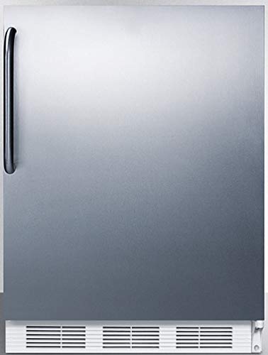 Summit Appliance CT661WSSTB 24" Wide Refrigerator-Freezer; 5.1 cu.ft.; Cycle Defrost; Clear Crisper; Stainless Steel Wrapped Door; Professional Towel Bar Handle and White Cabinet