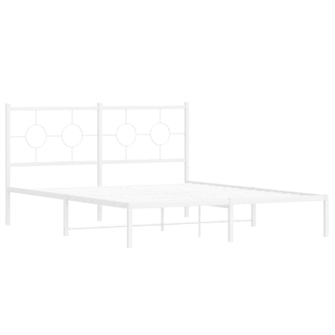 vidaXL White Steel Double Bed Frame with Headboard - Elegant Metal Slats Design (59.1"x78.7") for Modern Bedroom