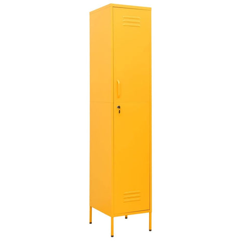 vidaXL Steel Locker Cabinet in Mustard Yellow - Modern Design, Adjustable Shelves, Height Levelers for Room or Office Space