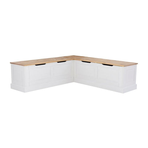 Linon Troyin Natural and White Wooden Storage Nook with Beige Cushions/Pillows