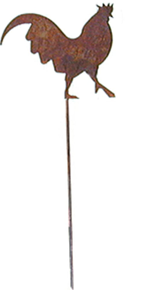 Village Wrought Iron Rooster Rusted Garden Stake 35 Inches