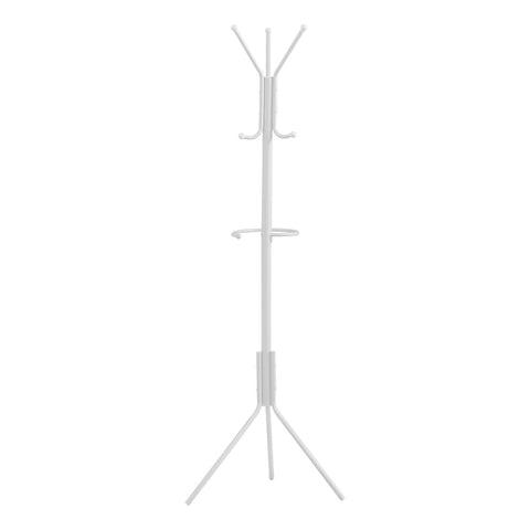Monarch Specialties I 2164 Coat Rack, Hall Tree, Free Standing, Hanging Bar, 6 Hooks, Entryway, 68" H, Bedroom, Metal, White, Contemporary, Modern