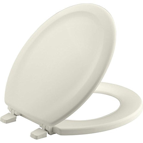 KOHLER 4648-96 Stonewood Toilet Seat Round, Wood Seat, Compatible with Standard Round Toilets, Lid with Color-Matched Plastic Hinges, Biscuit