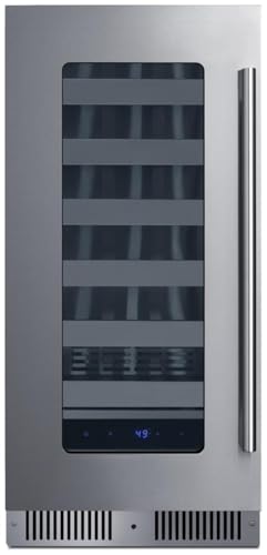 Summit 15 Inch Wine Cellar Shallow Depth Wine Refrigerator, Dimmable LED Light, Lock, Commercial or Residencial Use- SDHW1532LHD (LHD, Stainless Steel)