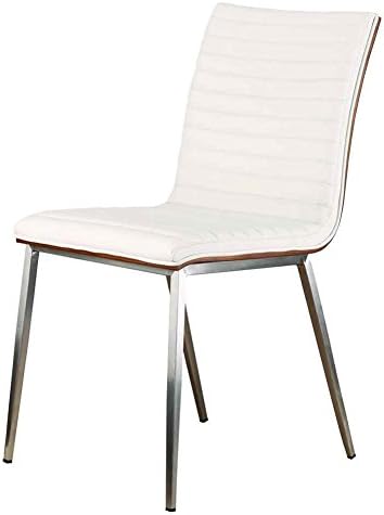 Armen Living Café Dining Chair Set of 2 in White Faux Leather and Brushed Stainless Steel Finish