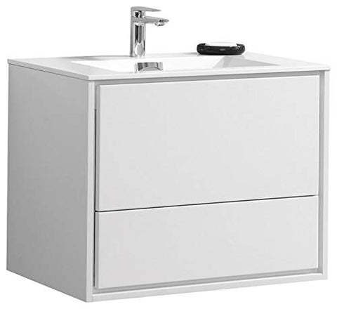 Kube DL30-GW DeLusso 30" High Glossy White Wall Mount Modern Bathroom Vanity