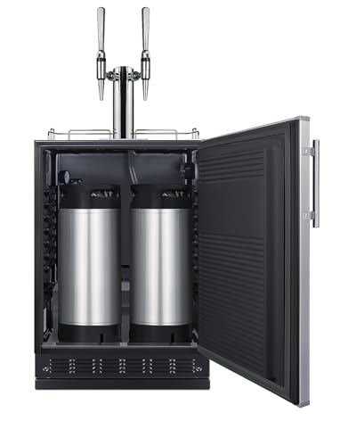 Summit Appliance 24" Wide Beer Kegerator/Refrigerator Combo, Two 1/6 Sixtel Kegs, Black Interior, Caster Wheels, Residential/Commercial Use (RHD, Nitro Coffee)