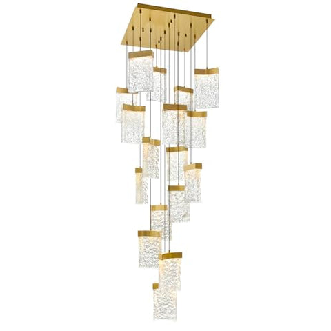 CWI Lighting Lava Integrated LED 24" Brass Modern Chandelier with Handmade Textured Glass for Dining Room Foyer Bedroom Living Room