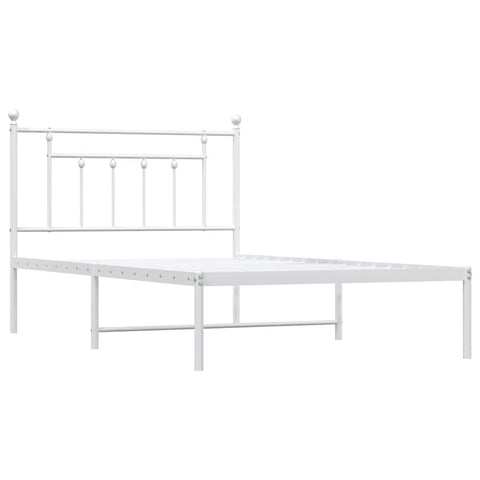 vidaXL 12 Inch White Twin XL Bed Frame with Headboard, Sturdy Metal Platform Bed Frame & Slats, Extra Under Bed Storage, No Box Spring Needed, Without Mattress