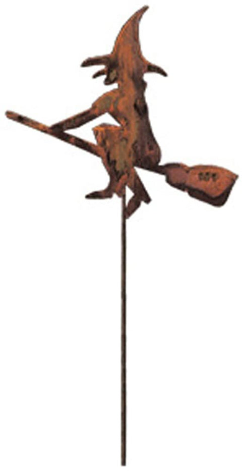 Village Wrought Iron Rusted Festive Witch Garden Stake 35 Inches