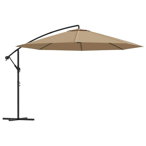 vidaXL 137.8" Taupe Cantilever Umbrella with Aluminum Pole, UV Protective Polyester and Crank Mechanism, Air Vent Design, Strong Metal Frame, Outdoor Garden Parasol