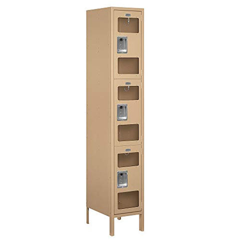 Salsbury Industries S-53168TN-A 15" Triple Tier, 1 Wide x 6 Feet High x 18 Inches Deep, Assembled See-Through Metal Locker, Tan