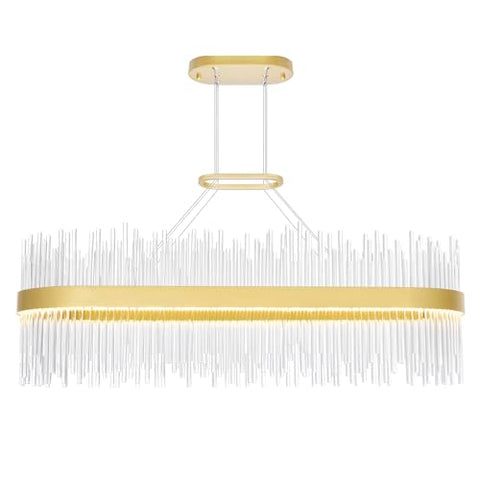 CWI Lighting 39''x14'' Rectangular LED Chandelier with Medallion Gold Finish – Integrated LED – Transitional Crystal Pendant – Ideal for Dining Room, Kitchen Island, Pool Table