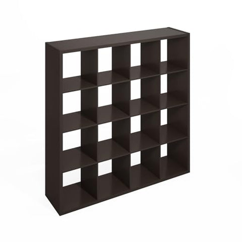 Furinno Simple Open Back Cube Storage Organizer Standing Shelf 16-Cube Dark Oak