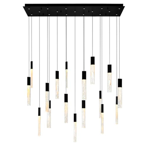 CWI Lighting Greta Integrated LED 48in Black Modern Chandelier with Textured Handmade Glass for Living Room Dining Room