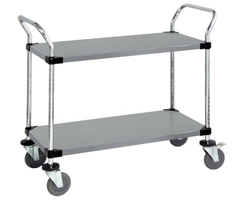 UTILITY CART 2 SOLID SHELVES STAINLESS