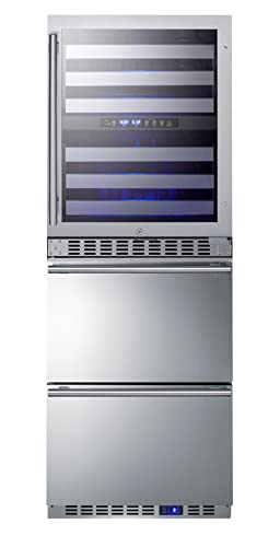 Summit Appliance SWCDAF24PNR 24" Wide Combination Dual-Zone Wine Cellar and 2-Drawer All-Freezer (Panels Not Included); 3.4 cu.ft Refrigerator Capacity; Up to 46 Bottles Wine Cellar; Automatic Defrost
