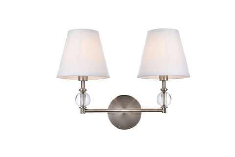 Living District Bethany 2-Light Metal Bath Sconce in Satin Nickel and White