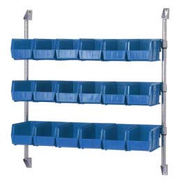 Quantum CAN-34-60BH-230CL Cantilever Bin Holder Post Wall Mount with (3) Bin rails, (18) QUS230 Clear Container Bins | 60"W x 10-7/8"D x 34"H, Polypropylene, Chrome-Plated Finish, Carbon Steel NSF