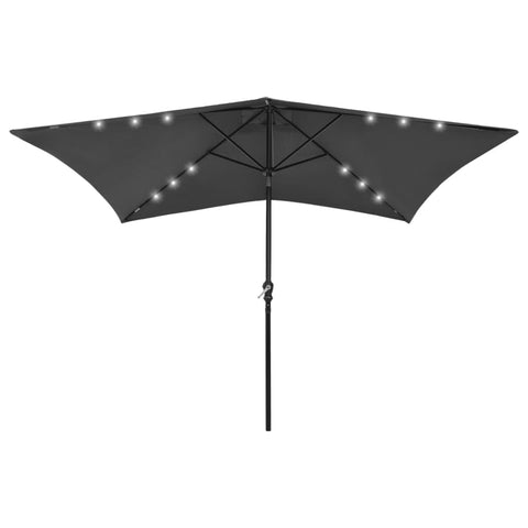 vidaXL Garden Parasol with Integrated LEDs, UV Protective and Anti-fade Polyester Canopy, Powder-Coated Steel Pole, Crank and Tilt, Portable and Foldable, Anthracite, 78.7" x 118.1" x 97.2"
