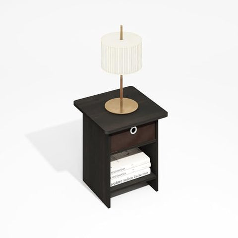 Furinno Dario End Table Side Table Storage Shelf with Bin Drawer Black Espresso/Brown