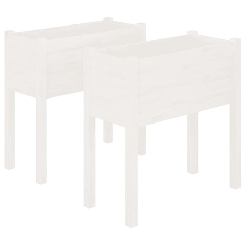 vidaXL Solid Wood Garden Planters Set of 2, Square Plant Pots, Weather- Wooden Flower Boxes for Outdoor Use, White Color, 27.6"x12.2"x27.6" Dimensions