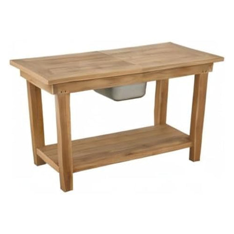 Oakestry Nautilus Console Table with Stainless Steel Container Premium Solid Teak Outdoor Patio Garden Entryway Bar Table Weather Resistant Modern Furniture for Luxury Alfresco Living