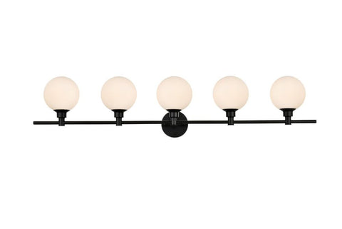 Living District Cordelia 5-Light Iron/Glass Bath Sconce in Black/Frosted White