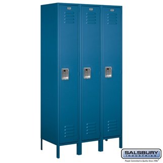 Salsbury Industries Assembled 1-Tier Extra Wide Standard Metal Locker with Three Wide Storage Units, 6-Feet High by 18-Inch Deep, Blue