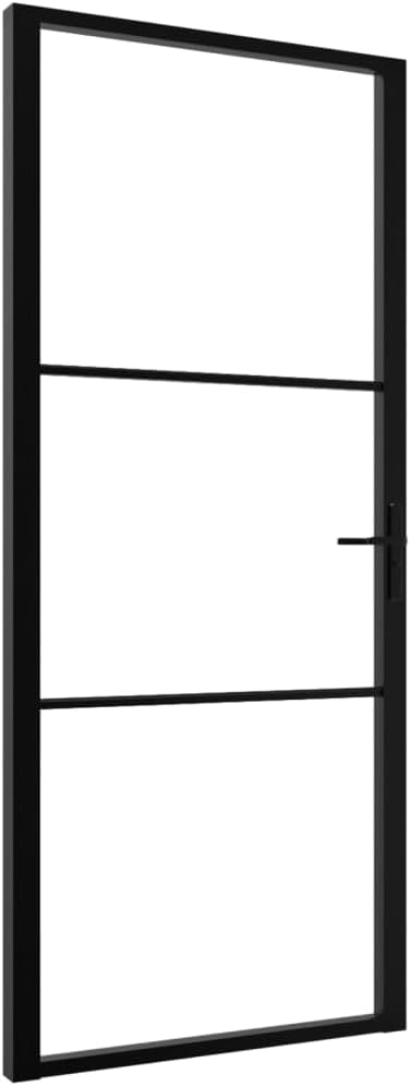 vidaXL Modern Interior Door with ESG Glass and Aluminum Frame, Transparent and Black Design, Easy to Install, 40.4"x79.3" Size, Includes Mounting Materials and Aluminum Alloy Handle