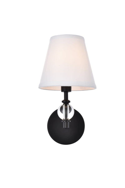 Living District Indoor Modern Home Decorative Bright Ceiling Bethany 1 Light Bath Sconce in Black with White Fabric Shade
