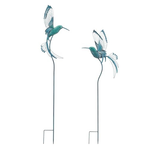 Melrose Hummingbird Garden Stakes - 53.5" - Blue and Green - Set of 2