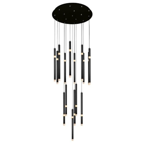 CWI Lighting 30'' Black Spiral Chandelier for Stairwell, Hallway, or Living Room – 54-Light Integrated LED Fixture, Modern Statement Lighting, BACL Certified, 3-Year Warranty