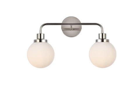 Living District Hanson 2-Light Metal Bath Sconce in Polished Nickel and Frosted