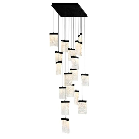 CWI Lighting Lava Integrated LED 24" Black Modern Chandelier with Handmade Textured Glass for Dining Room Foyer Bedroom Living Room