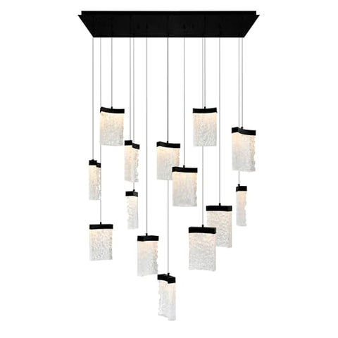 CWI Lighting Lava Integrated LED 48" Black Modern Chandelier with Handmade Textured Glass for Dining Room Foyer Bedroom Living Room