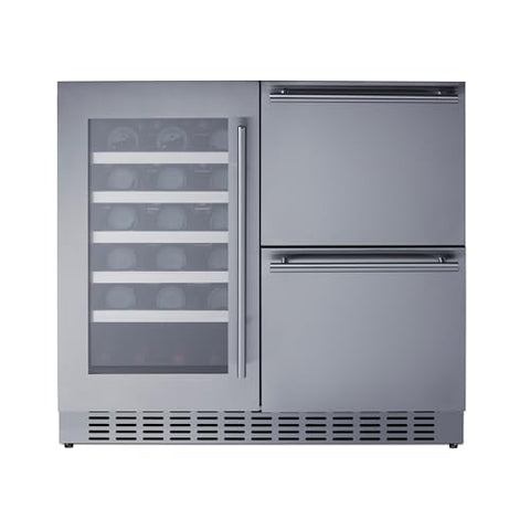 Summit 36” Wine Cellar and Two Drawer Refrigerator Combination, 34 Bottle Capacity, ADA Compliant, Commercial, Built-in, Undercounter, Stainless Steel - ADRWC36 (Stainless Steel)