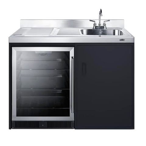 Summit 54" Wide All-In-One Kitchenette, 2-Burner Cooktop, Sink, and Storage, Black and Stainless- CK55ADASINKL