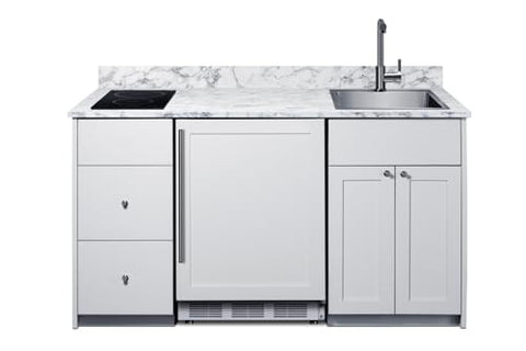 Summit All in One Kitchenette, with Induction Cooktop, Refrigerator Freezer, Sink, and Storage, Energy Star, ADA Compliant, Standalone Kitchen, White- CALDERAWH33I