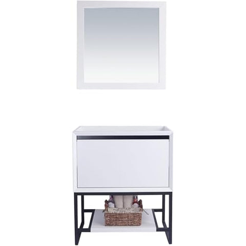 Oakestry Alto 30 Inch White Bathroom Vanity Matte White Viva Stone Solid Surface Countertop Modern Single Sink Freestanding Storage Soft Close Doors Washroom Cabinet