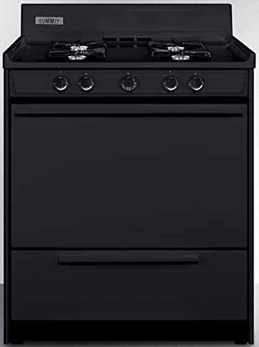 Summit Appliance TNM2107C 30" Wide Open Burner Gas Range in Black with Electronic Ignition, Four Open Burners, Adjustable Oven Racks, Broiler Pan, Porcelain and Steel Construction