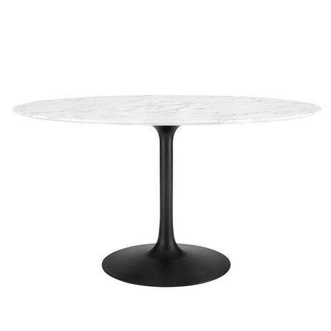 Modway Lippa 54" Oval-Shaped Mid-Century Modern Dining Table with Artificial Marble Top and Black Base