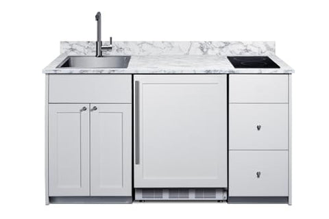 Summit All in One Kitchenette, with Induction Cooktop, Refrigerator Freezer, Sink, and Storage, Energy Star, ADA Compliant, Standalone Kitchen, White- CALDERAWH33ISINKL (Left Side Sink)