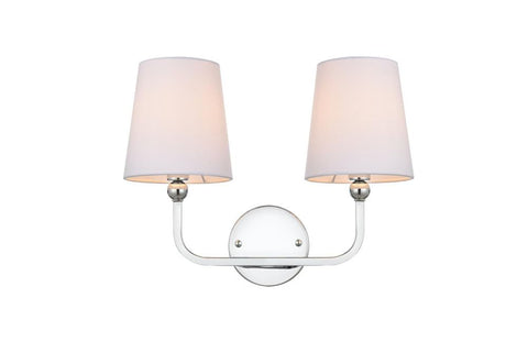 Living District Colson 2-Light Metal & Fabric Bath Sconce in Chrome/White