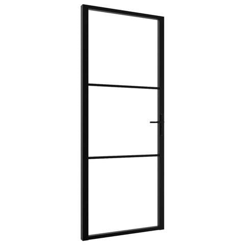 vidaXL Tempered ESG Glass and Aluminum Interior Door, Transparent Black, 32.7"x79.3", Modern Design, Enhances Natural Light, Easy Installation