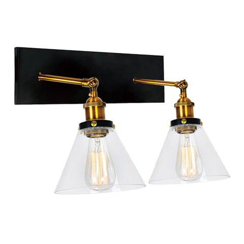 CWI Lighting 15'' Black & Gold Modern Wall Sconce for Bedroom, Hallway, Living Room – 2 Light E26 – LED Compatible