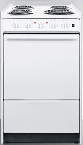 Summit Appliance WEM110R 20" Wide Slide-In Electric Coil Top Range in White with Lower Storage Compartment, Indicator Lights, Chrome Drip Pans, Oven Racks, Broiler Pan, Recessed Oven Door